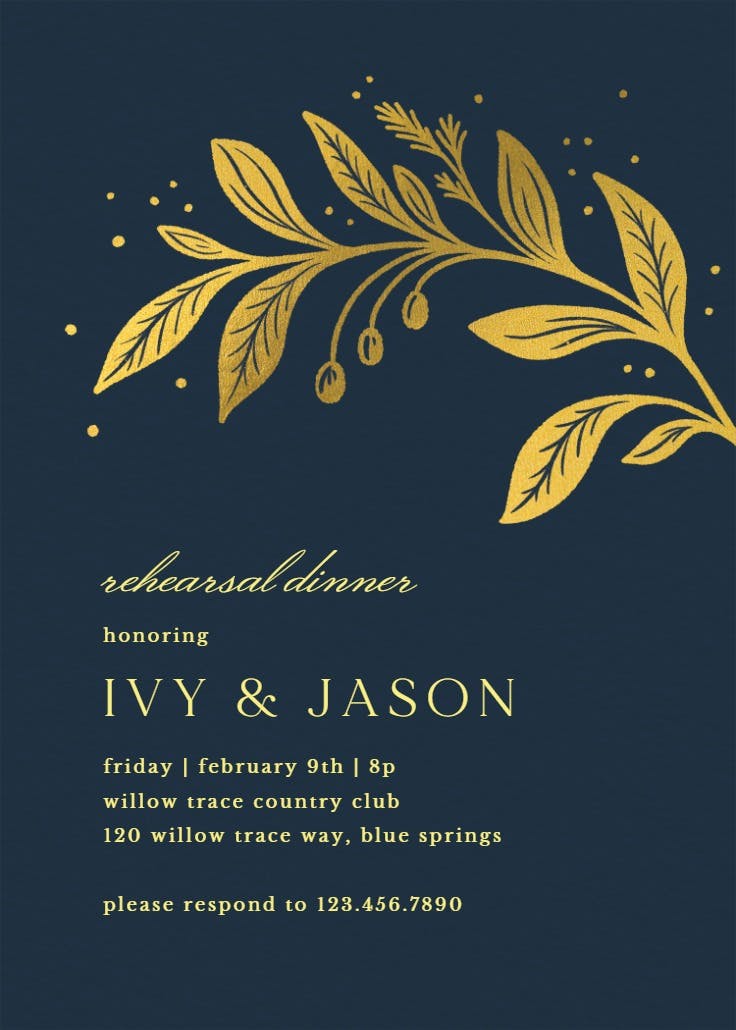 Golden flora - rehearsal dinner party invitation